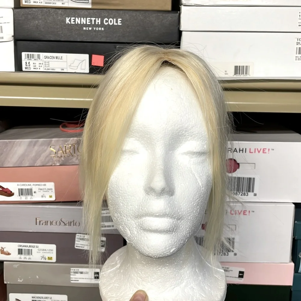 NWT 100% human REMY hair #60 #613 vanilla blonde cream topper HAND TIED silk